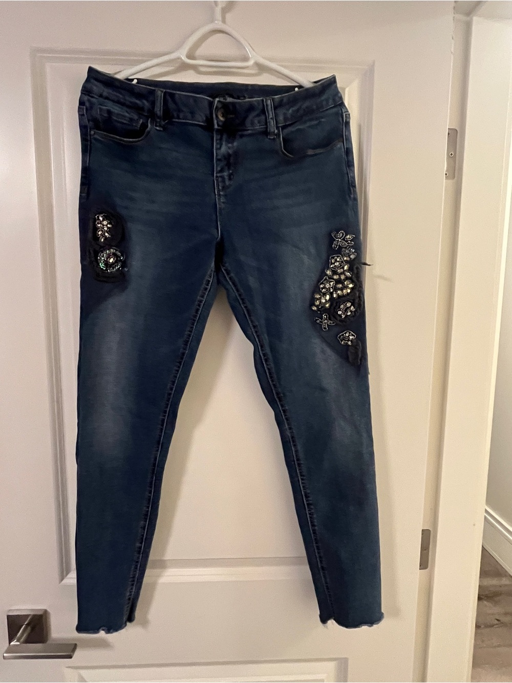 Black Tape_ Dark Blue Embellished Skinny Jeans